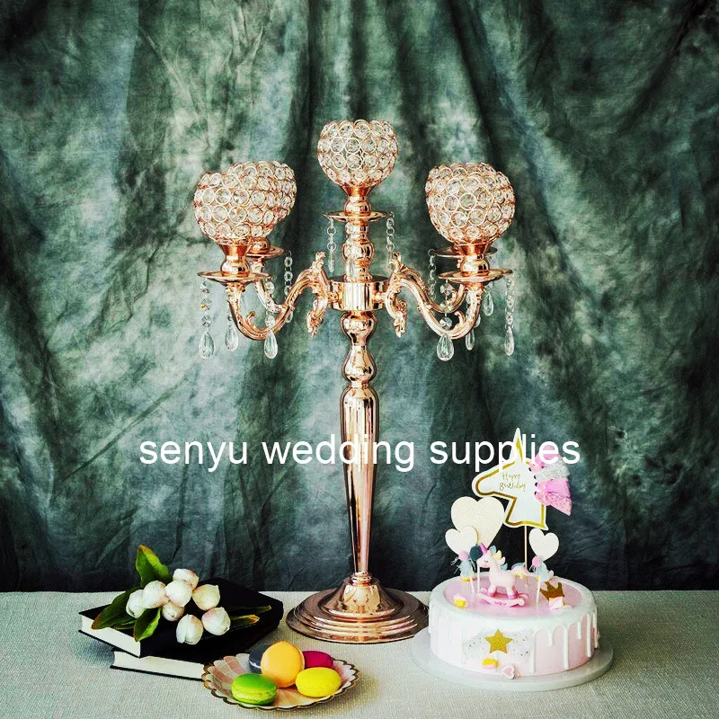 New style H65cm tall Tall Gold Candle Holder 5-arms Candlestick Wedding Candelabra Hotel Home wedding party Decoration senyu0408