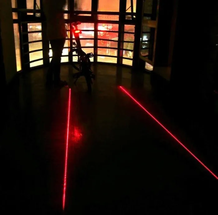 New fashion Cycling Bike Bicycle 2 Laser Projector Red Lamps Beam and 3 LED Rear Tail External parts of the car P# dropship