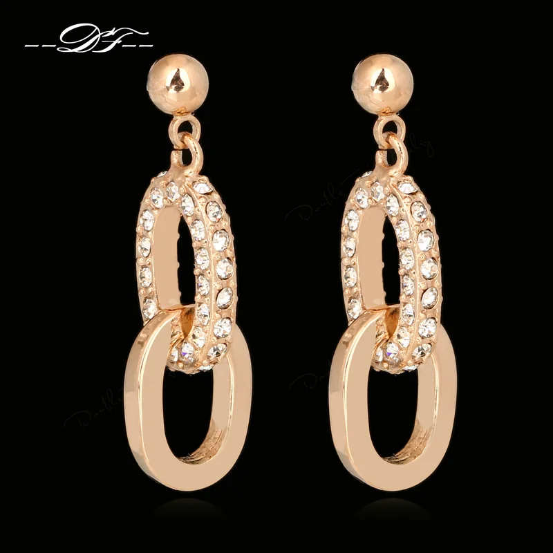 

DFE130 Lock Inlaid Cubic Zirconia Rose Gold Color Stud Earrings Austrian Crystal Fashion Jewelry For Women brincos Wholesale