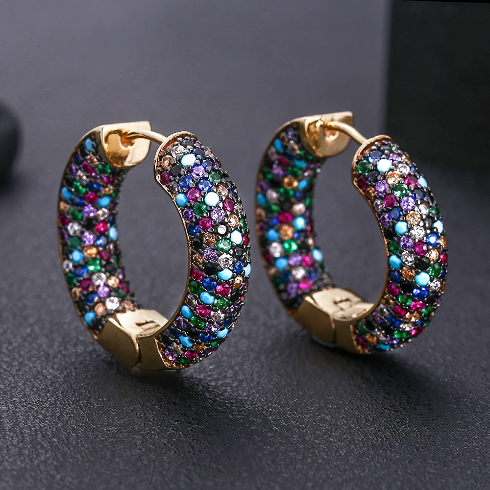 

jankelly Luxury Cubic Zircon mix Round shape Big Hoop Earrings for Women Wedding Crystal CZ Party Jewelry Engagement Earring