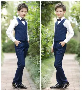 

Formal Boys Winter Clothing Set British Style School Boys Uniform Suit with Shirt Boys Wedding sets 4Pcs: pants+vest+shirt+Tie