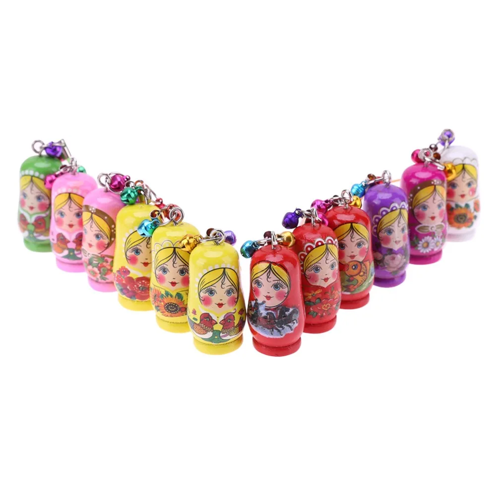 1PCS cartoon wooden Matryoshka Doll Russian doll phone chain key pendant accessories toys