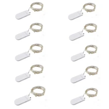 10 шт. светодиодная гирлянда 1 м 2 м, светодиодная гирлянда CR2032 на батарейках, серебряная медная проволока, сказочные огни для украшения рождественской гирлянды