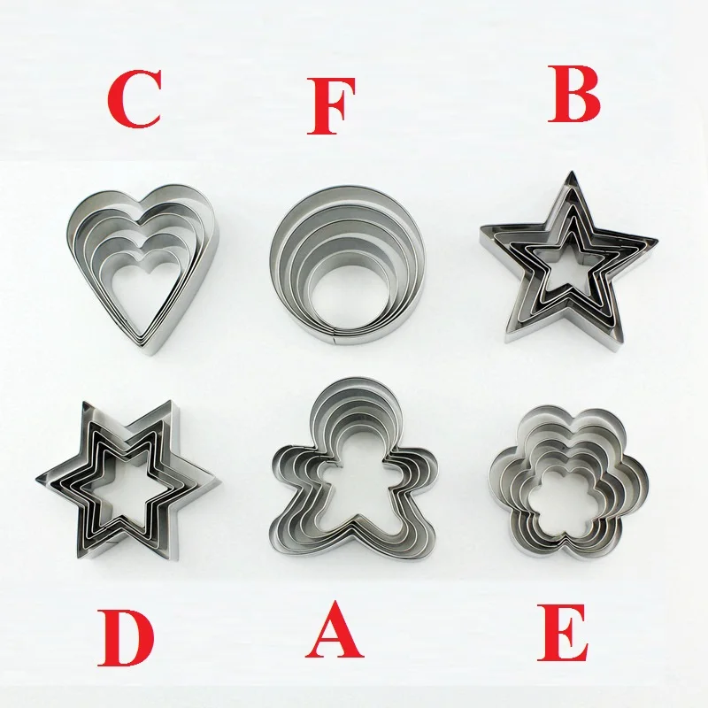 

5Pcs/Set 3D 6Types Pancake Mold Baking Tools Set DIY 430Stainless Steel Cake Household Cookie Plasticine Rice Balls Mold