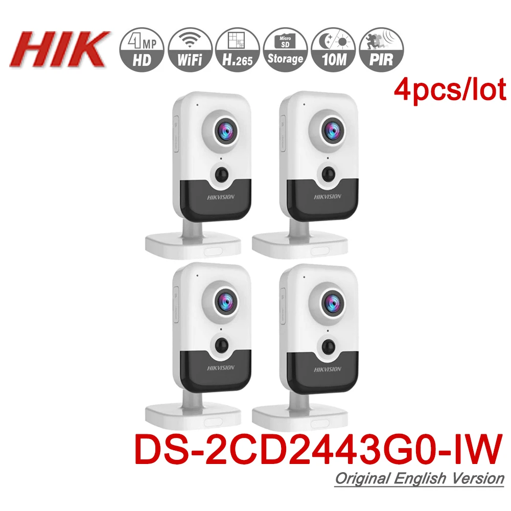 Hikvision DS-2CD2443G0-IW Wi-Fi Video Surveillance 4MP IR Fixed Cube Wireless IP Camera Two-Way Audio H.265+ 4pcs/Lot | Безопасность и