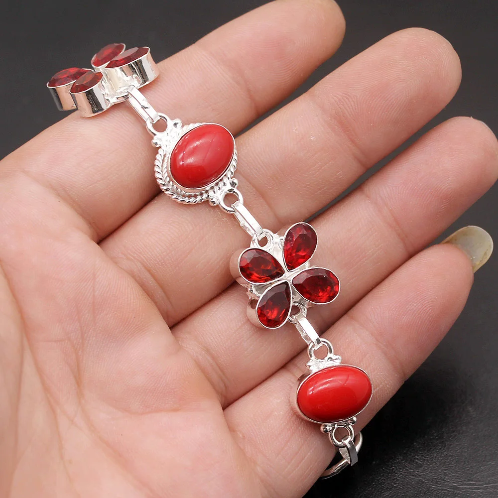 Романтические драгоценности красный коралл Garnet925 стерлингового серебра Для