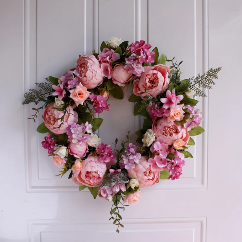 Christmas Silk Peony Rose Artificial Flowers Wreath Door High Quality Artificial Garland For Wedding decoration Home Party Decor