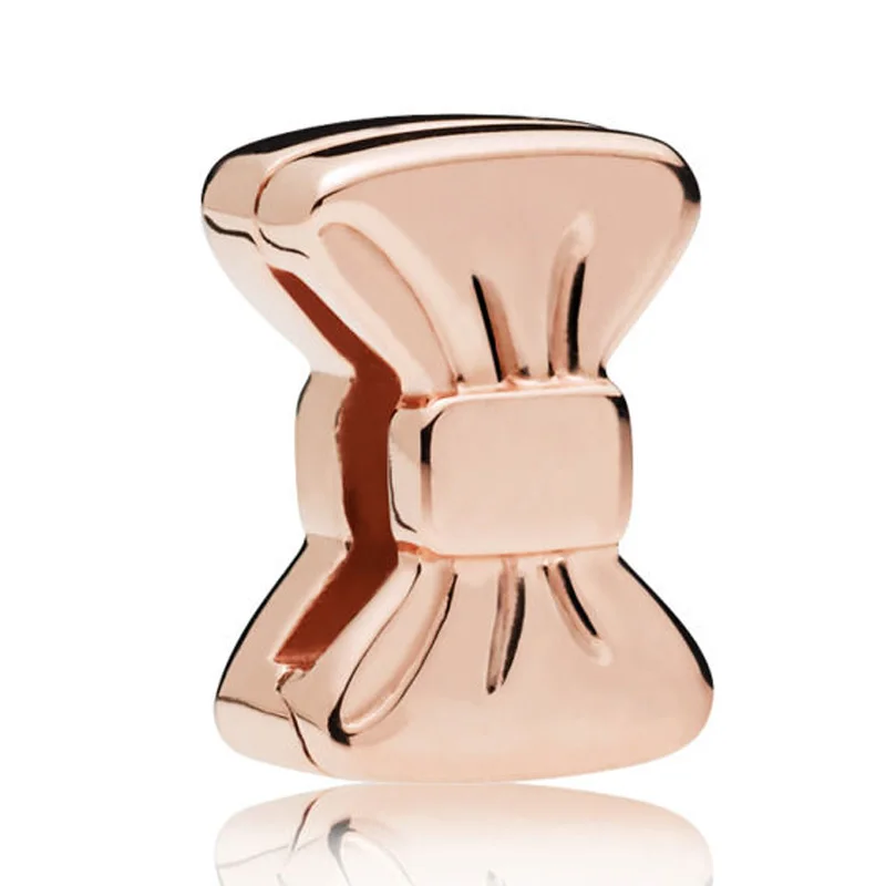

New 925 Sterling Silver Bead Charm Rose Gold Reflexions Bow Clip Stopper Lock Beads Fit Pandora Bracelet Bangle Diy Jewelry