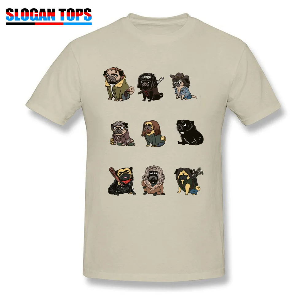 Normal The Walking Pug O-Neck T Shirt Summer/Fall Tees Short Sleeve for Men Funny 100% Cotton Fabric Funny T-shirts The Walking Pug beige