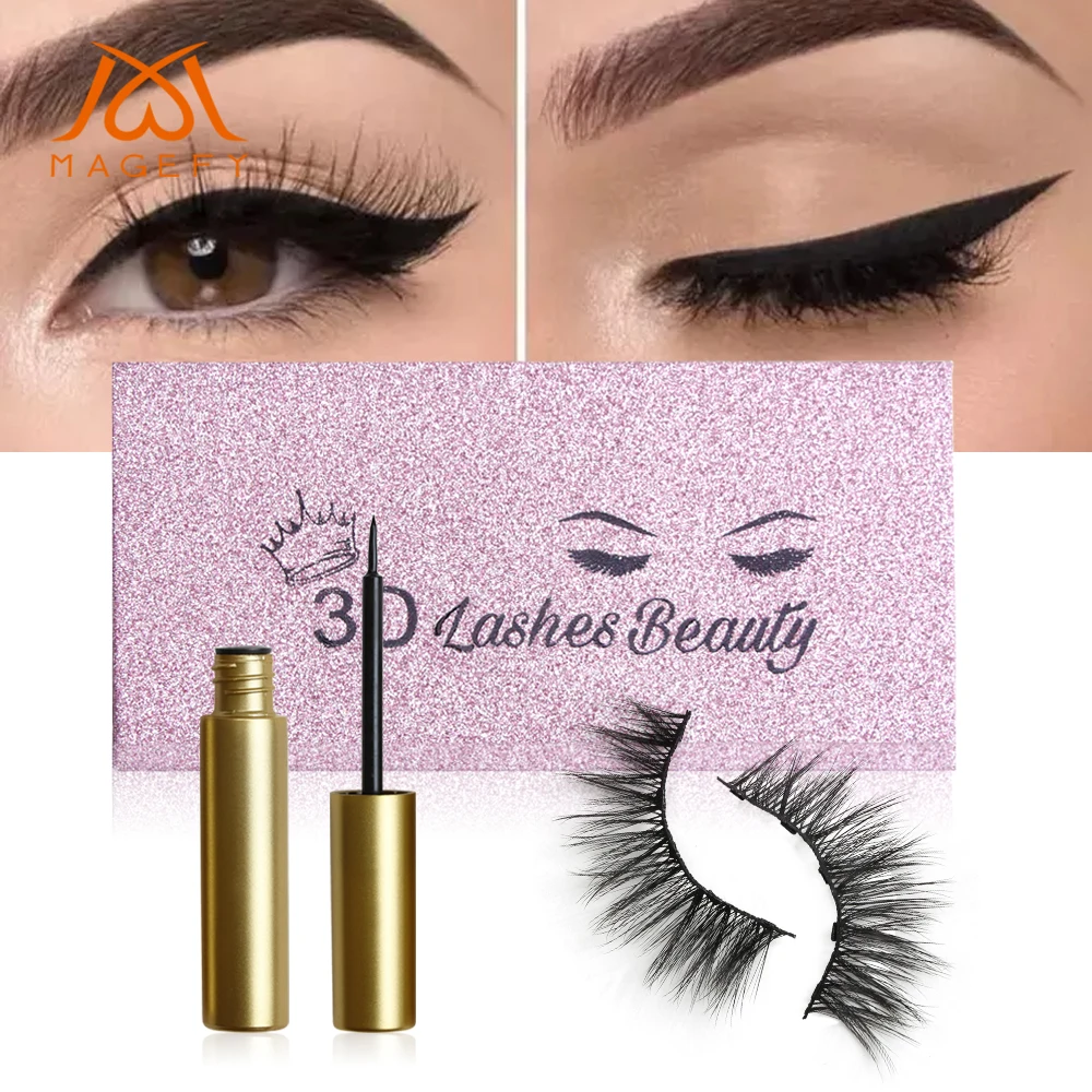 

2019 Magnetic Eyelashes Eyeliner With 5 Magnets Natural False Eyelashes Handmade 3D Mink Lashes Extension Lash