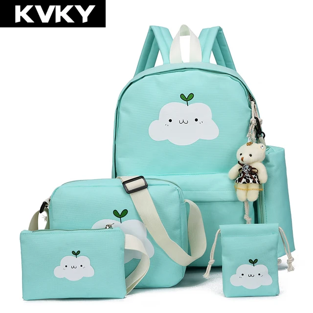 KVKY 5 Pcs/set Canvas Cute Women Backpacks For Teenagers Girl Childre ...