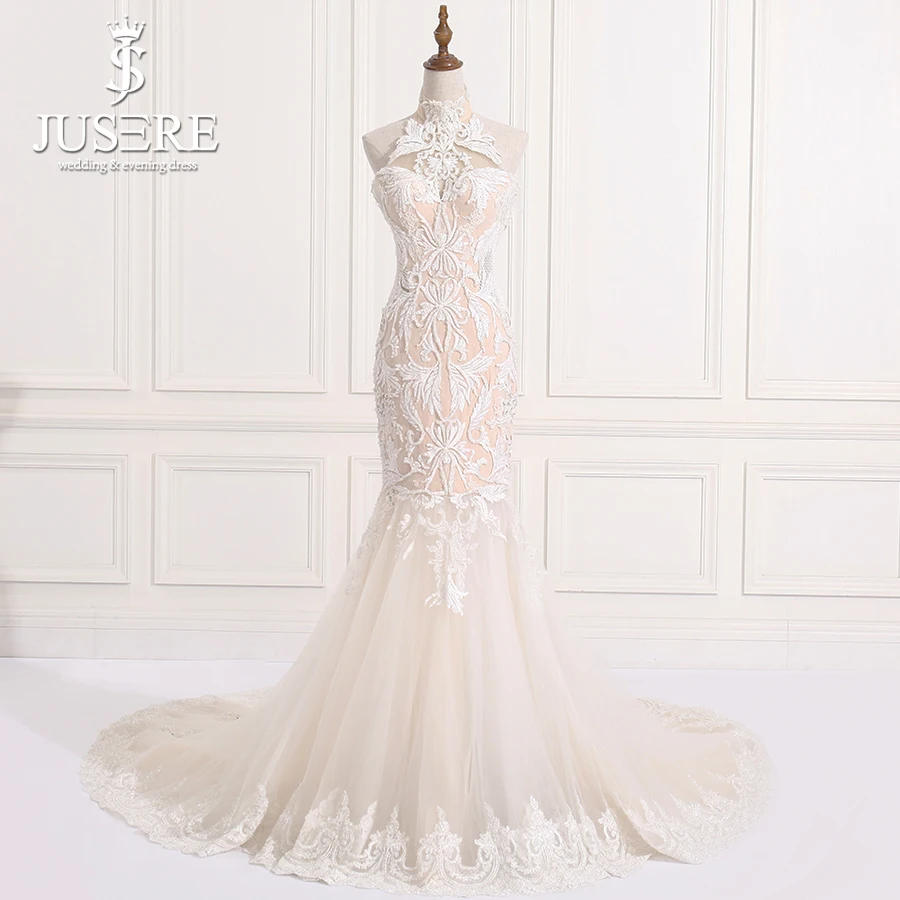 In Stock Fast Shipping High Neck Mermaid Bridal Dresses Pattern