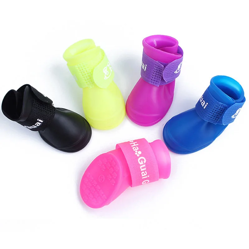 SYDZSW Outdoor Dog Supplies Puppy Pet Boots Waterproof Chihuahua Dog Shoes Rubber Candy Colors Rain Boots Protective Anti Slip 1