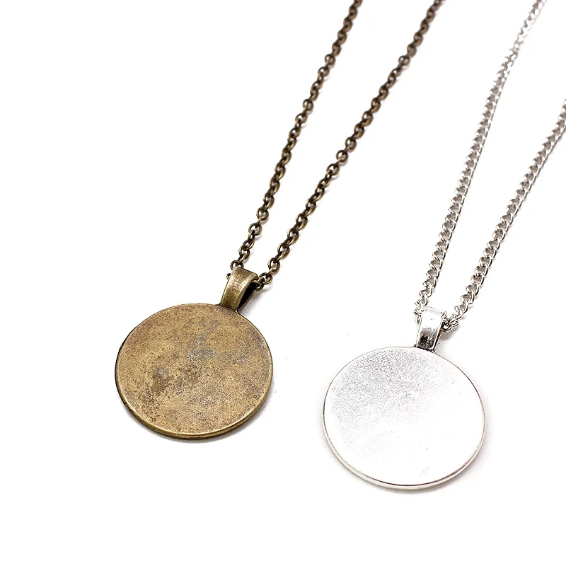 10Pcs 25MM Chain Pendant Necklace Setting Cabochon Cameo Base Tray Bezel Blank DIY Jewelry Making Findings Jewelry Findings