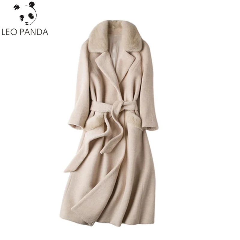 

Superior quality Real Fur coat 2018 winter New fashion 22%Camel hair 78% woolen cashmere long trench coat Mink Fur Collar coat