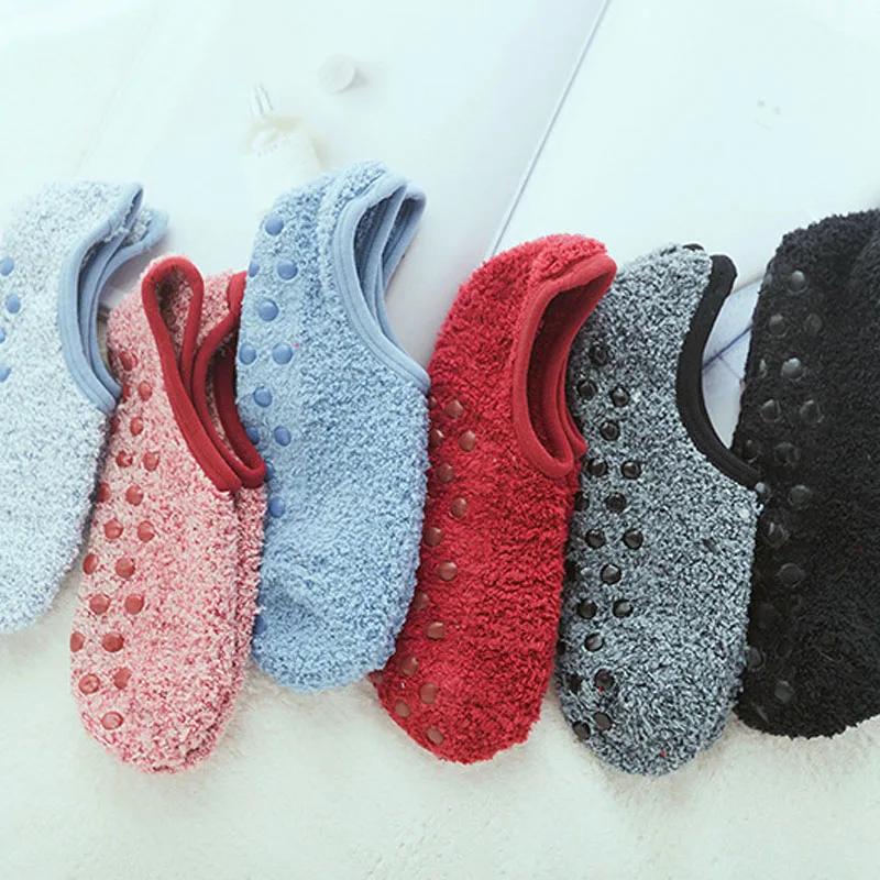 [EIOISAPRA]Coral Fleece Solid Warmer Floor Socks Women Reto Meias Funny Socks Lovely Sox Candy Color Antiskid Calcetines Mujer
