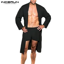 INCERUN/Мужская Ночная рубашка, пижамный комплект с брюками, традиционный простой сплошной цвет дышащий, высокое качество, Повседневная Свободная домашняя пижама, 5XL