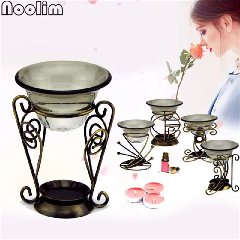 Retro Iron Frame Glass Candle Fragrance Lamp Oil Furnace Aroma Burner Candle Holder Candlestick Vase Aromatherapy Stove