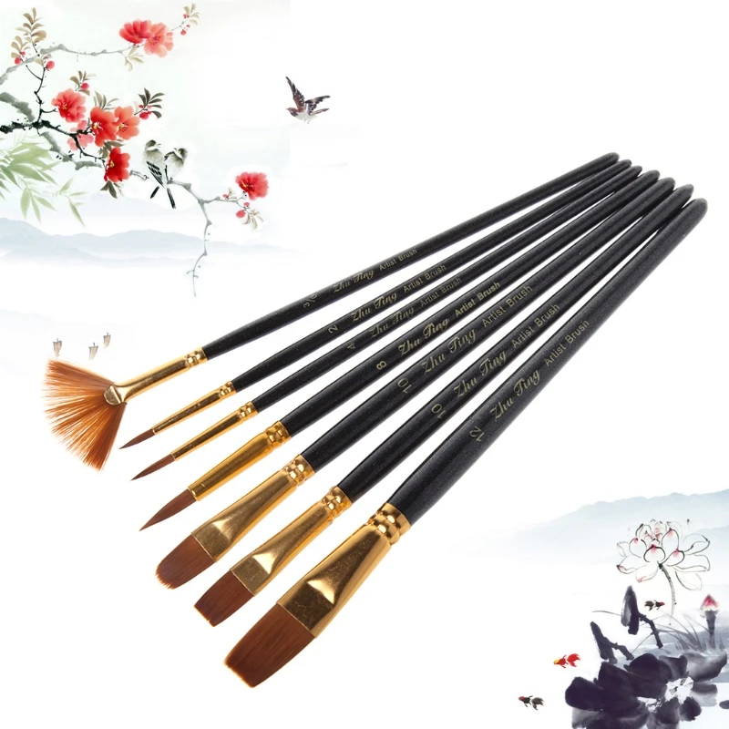 

7pcs/set Different Shape Nylon Hair Paint Brushes Artist Oil Watercolor Painting Brush For Professional Art Supplies