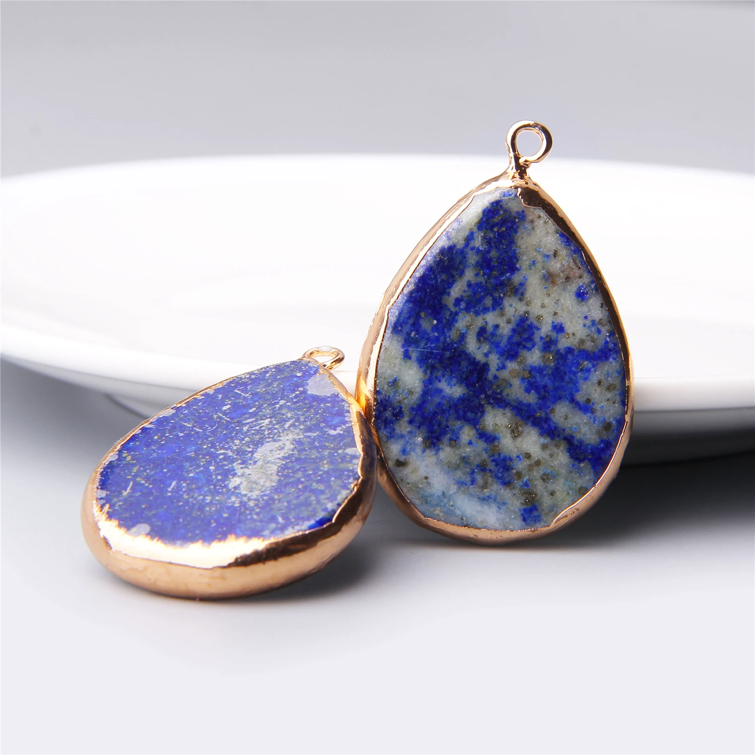 Wholesale pendulum Water Drop Shape Natural agates druzy Pendant DIY for Necklace Gold Color gems Pendant Charms Jewelry Making