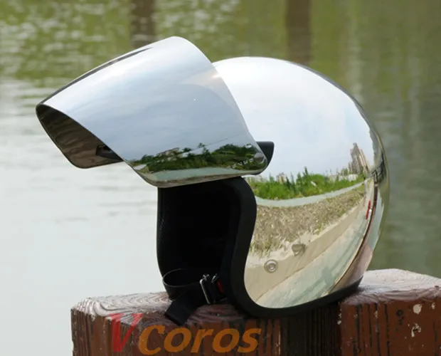Новые персонализированные модные хромированные cascos capacete мотоциклетный шлем 3/4 с открытым лицом винтажные мотороллер шлемы - Цвет: chrome with lens 3