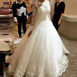 Арабский Дубай robe de mariage кружево одежда с длинным рукавом свадебное платье vestido de noiva мусульманские свадебные платья + бесплатная Свадебные