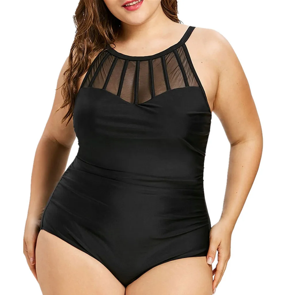 one piece swimsuit sexy monokini one-piece swimsuit plus size Womens Fashion Solid Plus Size Swimwear Bikin Beachwear#D