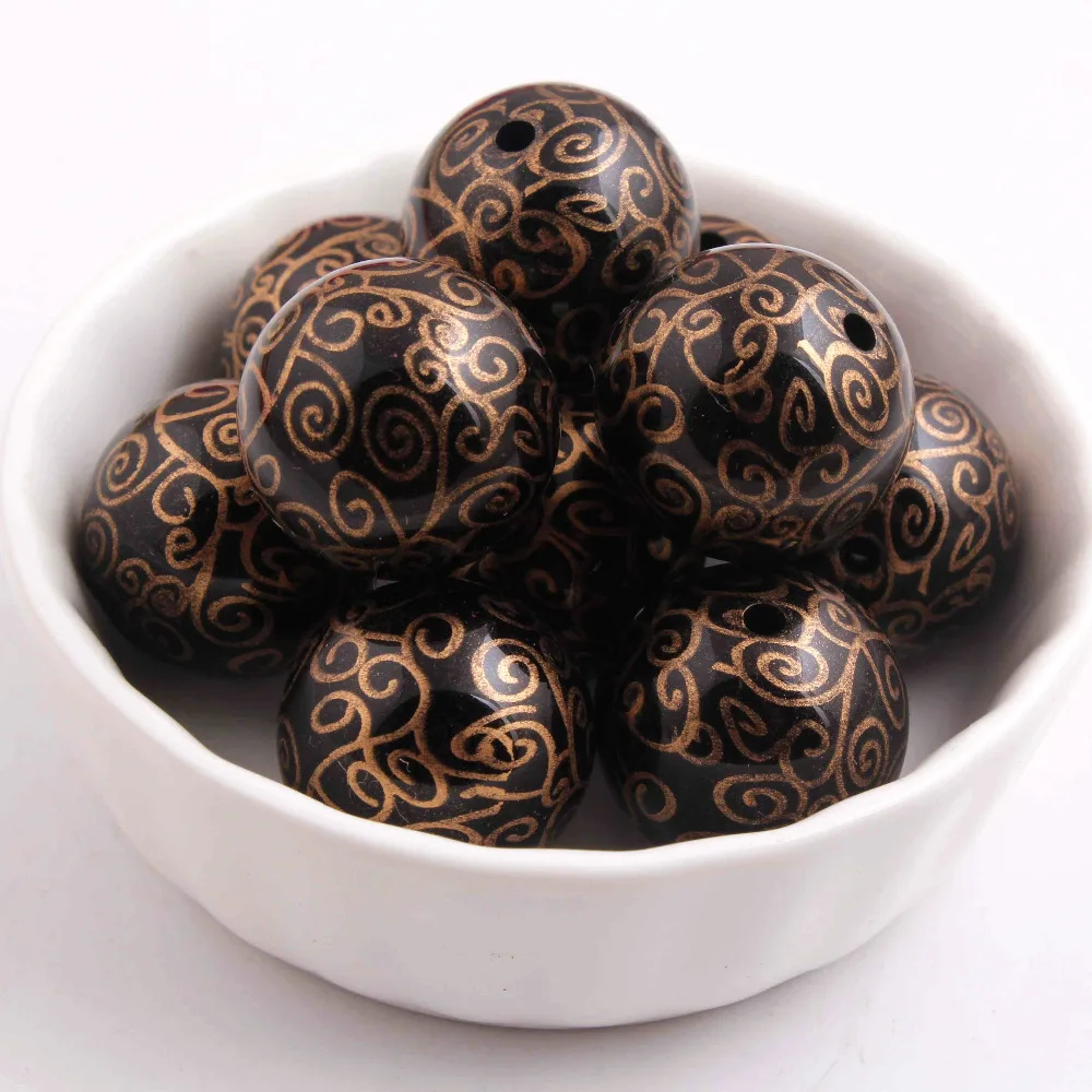 

AAA Quality round 20mm 100pcs chunky black solid print swirl decoration beads for kids jewelry making!