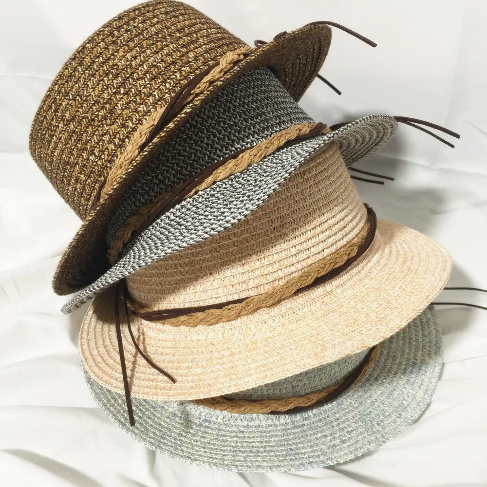 [La MaxPa] Модные Солнцезащитные плоский соломенная шляпа канотье шляпа с бантом для девочек Летняя Шапки для Для женщин пляжные соломенная