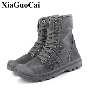 

New Shoes Men Canvas Boots Retro Solid Denim Lace-up Flat Casual Shoes Fashion High Quality Wear-resistant Antiskid Ankle Boot