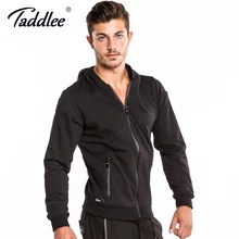 Taddlee брендовые толстовки с длинными рукавами для мужчин стрейч Базовая активная одежда футболки на молнии зауженный Черный жакет толстовки