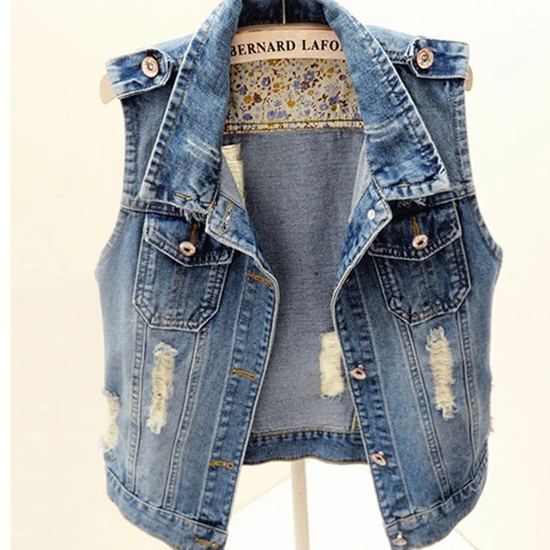 

Vests for women sleeveless jacket women waistcoat autumn winter 2018 jeans denim vest ladies sleeveless vest female TA740 S
