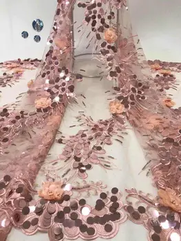 

NEW High Quality 2019 Tulle sequins Beaded French Nigerian Lace Fabrics Pearls Embroidered Guipure African 3d Lace Fabric gold(6