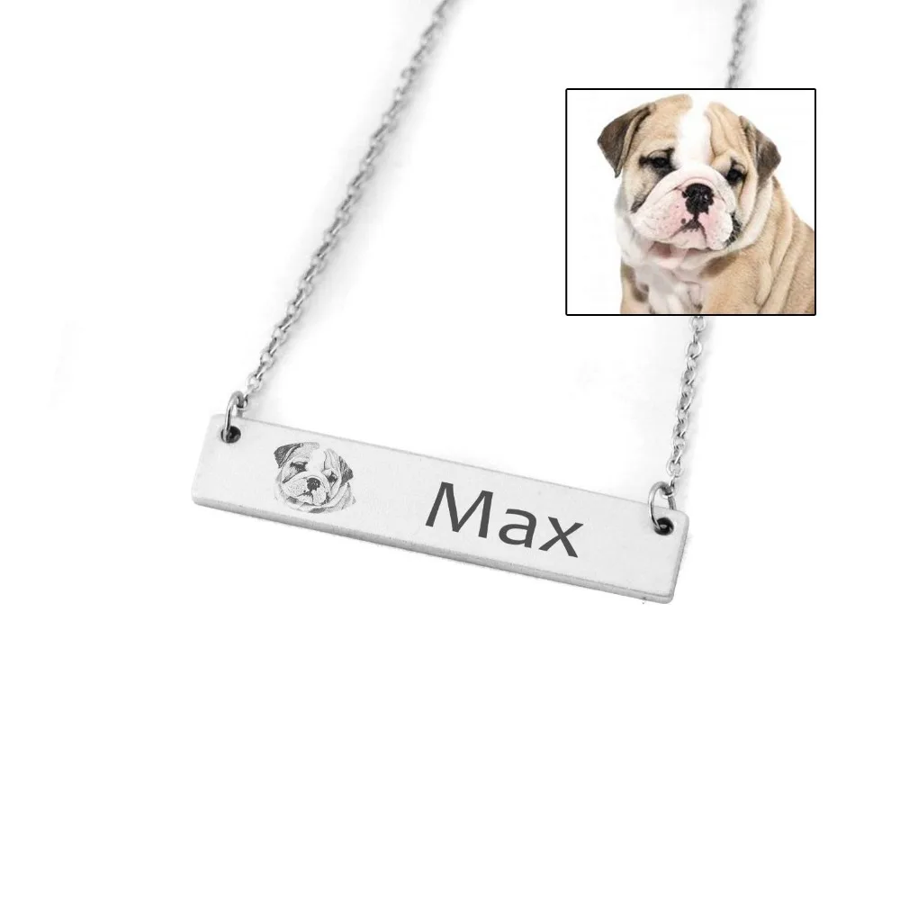 Personalized Pet Portrait Necklace Bar Name Necklace Your Pet Photo