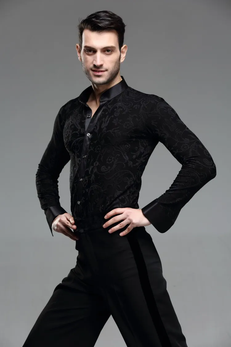 Для Мужчин's костюмы для латинских танцев костюм мужчин с длинными рукавами эластичный, Латиноамериканский рубашка для латинских