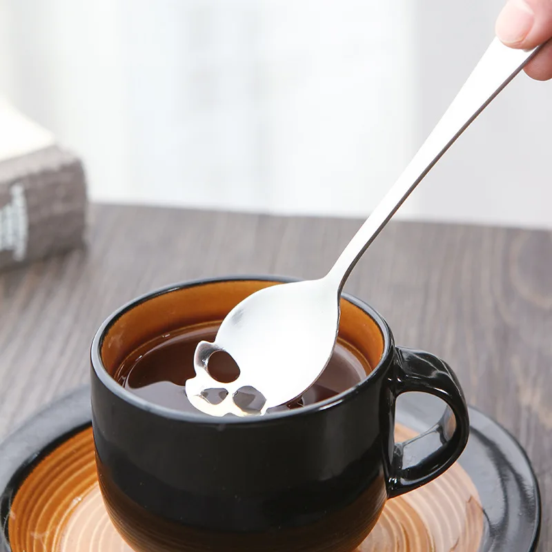 Креативная 304 нержавеющая сталь Череп десертная кофейная ложка чайная ложка для сахара для дома, кухни, бара Кофейня вечерние аксессуары подарок