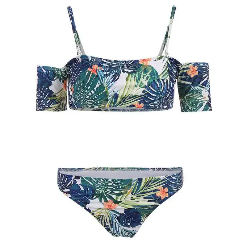 

Sexy print Swimsuit 2018 Bikinis women 's Ruffle Vintage Off Shoulder Bikini Women's Beach Brazilian Striped Floral Swimwear