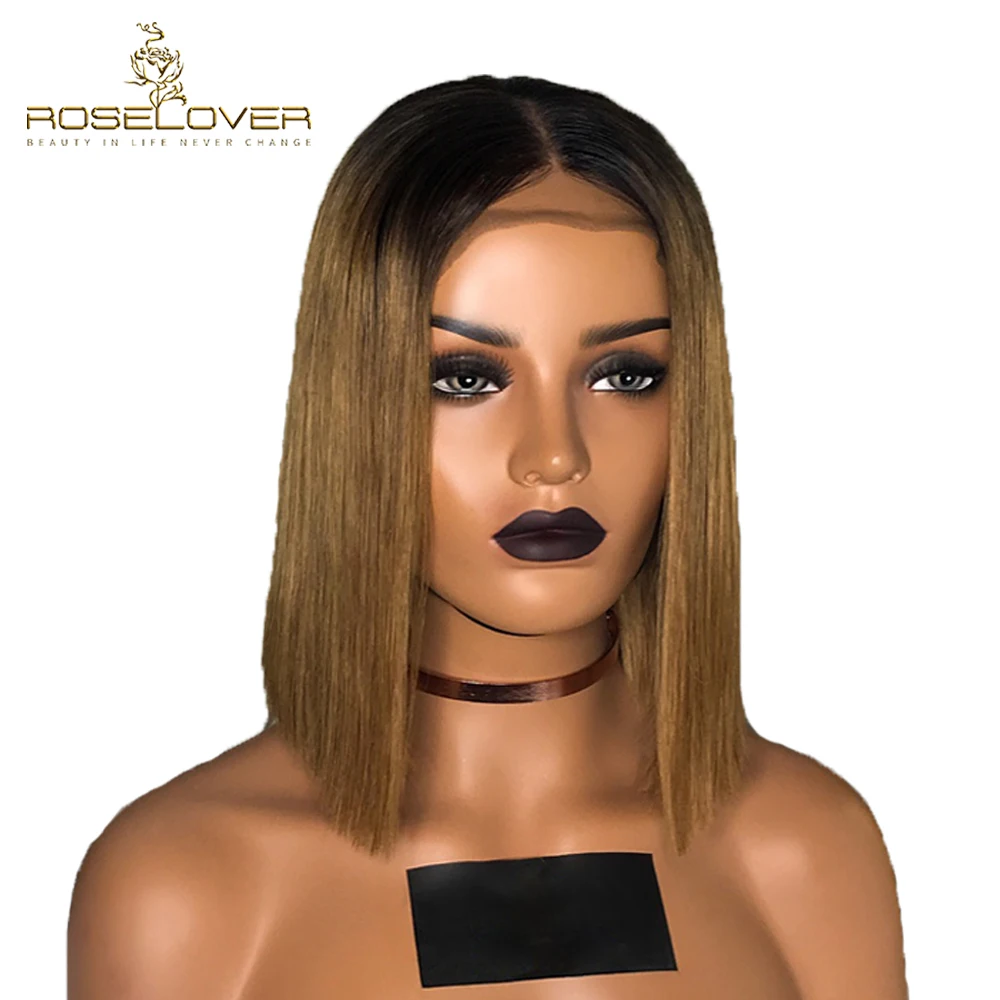 

13*6 1b/27 Straight Bob Wig Deep Part Short Human Hair Wig Fake Scalp Wig Brazilian Remy Ombre Blonde Lace Front Human Hair Wigs