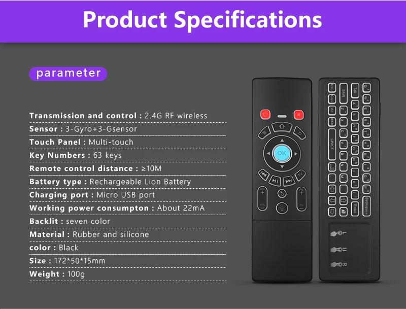 [AVATTO] T6 IR Learning, 7 цветов, сенсорная панель с подсветкой, воздушная мышь с 2,4G, беспроводная мини-клавиатура для Smart tv, Android Box, мини-ПК