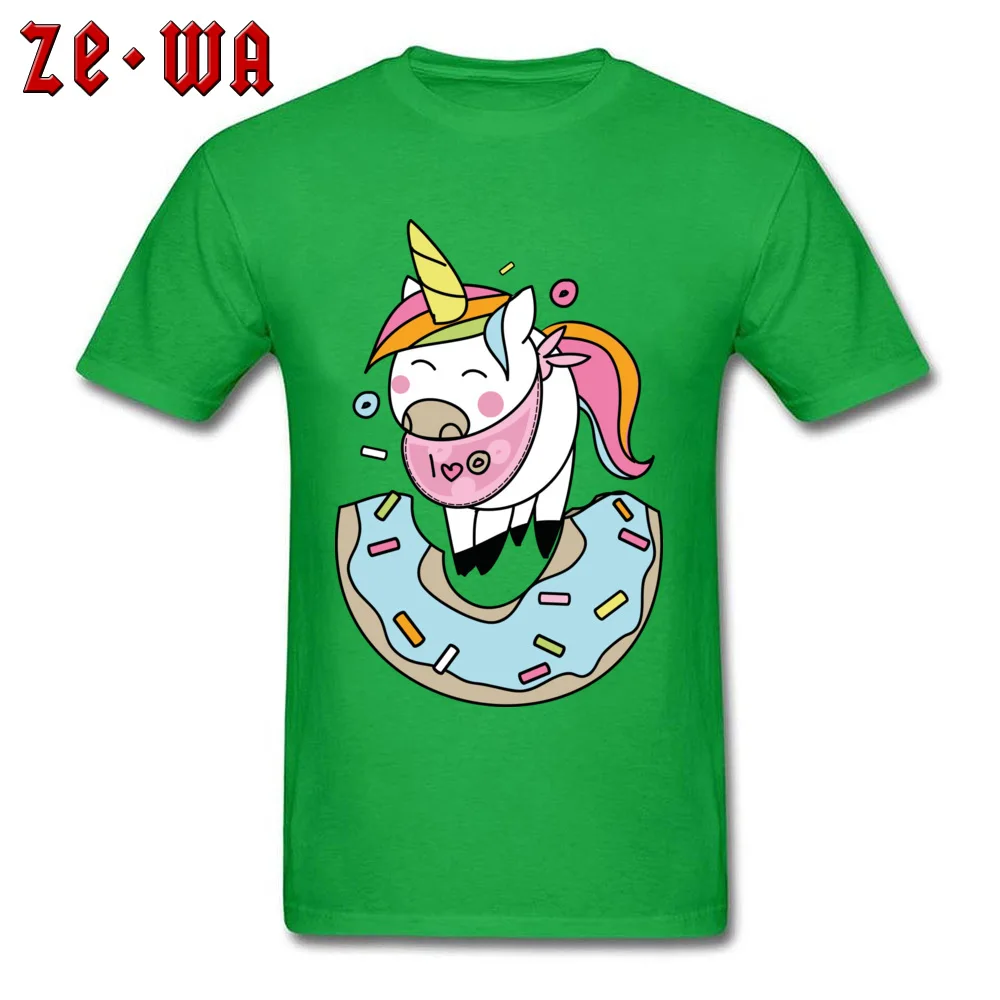 Normal Cute kawaii unicorn donut love Men T-shirts Oversized Labor Day Short Sleeve Tops Tees Crewneck Pure Cotton T Shirts Cute kawaii unicorn donut love green