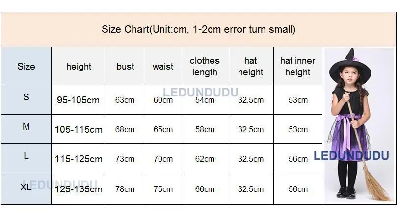 Kids Purple Witch Cosplay Costume with Hat Children Halloween Party Holiday Performance Clothes Girls Black Magic Witch Dress size (2)