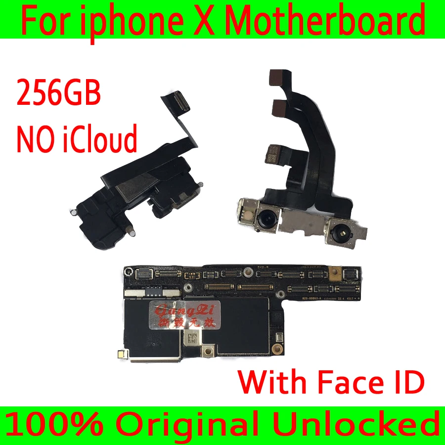 

For iPhone X with Face ID Mainboard 256GB With Full Chips ,NO iCloud For iPhone X Logic Boards 100% Original unlocked Mainboard