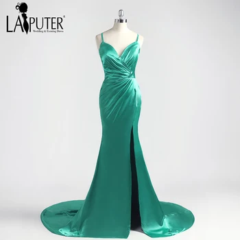 

Laiputer 2018 Hunter Green Sexy Mermaid Slit Spaghetti Strap Simple Elegant Cheap African Formal Evening Dresses Custom Made