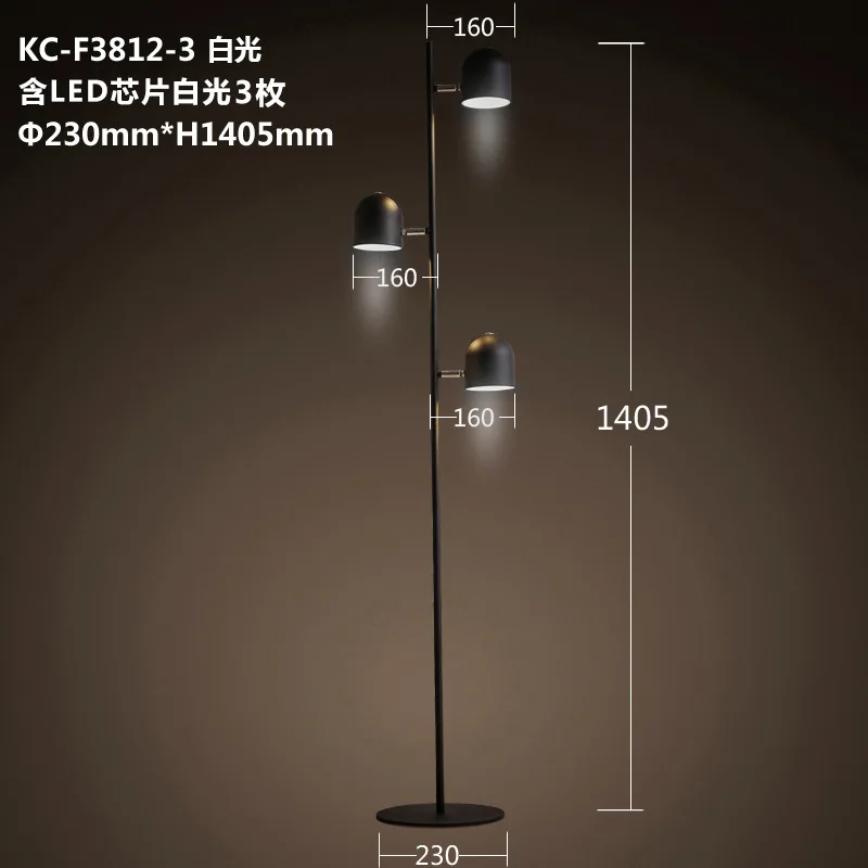 Современный скандинавский СВЕТОДИОДНЫЙ торшер, креативная личность, простые спальные лампы для учебы, стоячие лампы для гостиной, Lampara De Pie, светодиодный светильник - Цвет абажура: 3 heads   Black