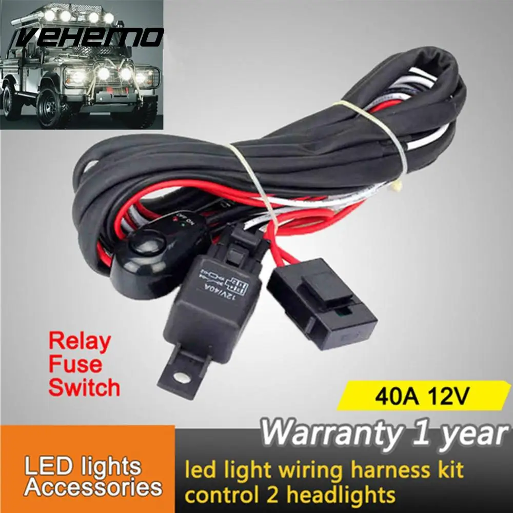 Vehemo Connecting 2 LED 12V 40A Wiring Harness Kit Line Set Fog Light Headlight Wiring Fuse Relay LED Work Driving Light-in Wire from Automobiles ...