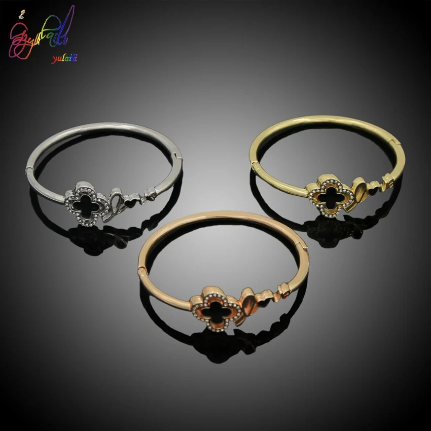 

Yulaili 2019 New Simple Unique Four-Leaf Clover Design Three Color Rose Gold Silver Gold Color Bracelet Jewelry For Girl Gift