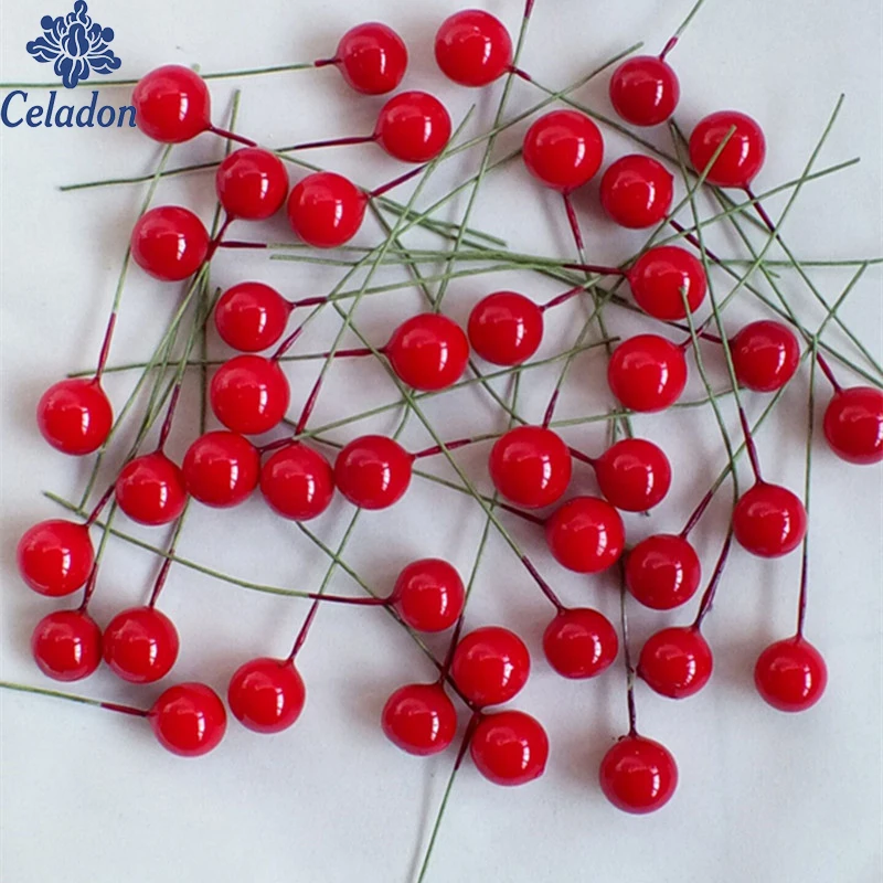 Celadon 100 шт., искусственные ягоды, яркие красные ягоды Холли, домашняя гирлянда, Рождество, красивый домашний Свадебный декор