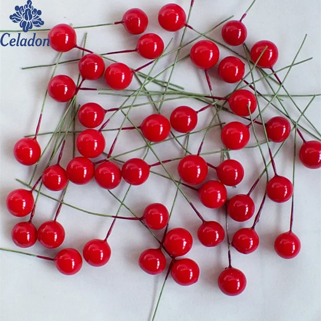 Celadon 100 pcs Artificiale Berry Vivid Red Agrifoglio Bacca Bacche di Casa Ghir Celadon 100 pcs Artificiale Berry Vivid Red Agrifoglio Bacca Bacche di Casa Ghir