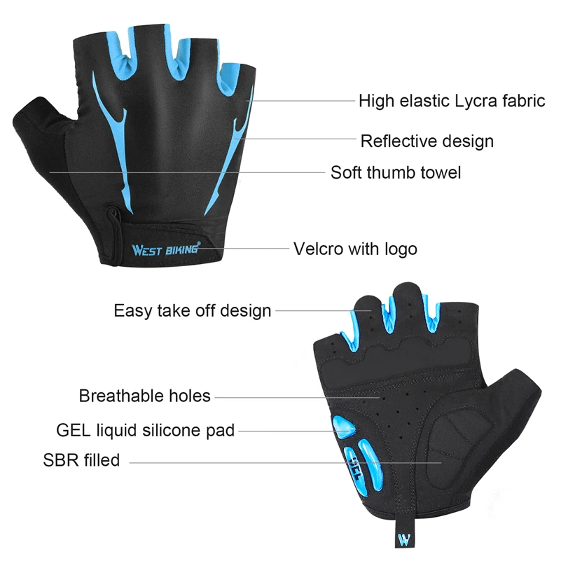 WEST BIKING Cycling Gloves Half Finger GEL Sports Gloves Shockproof Anti-slip Guantes Ciclismo Men Woman Summer Bicycle Gloves