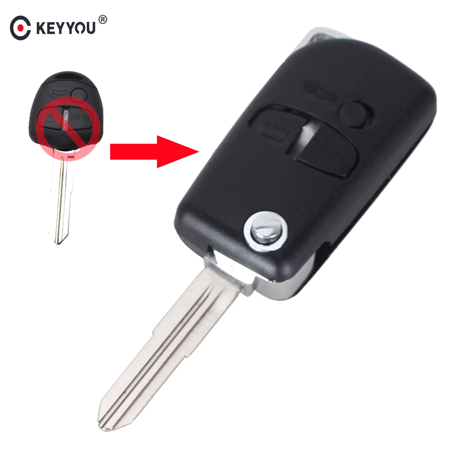 

KEYYOU Modified 3 Buttons Flip Folding Remote Car Key Shell Case For Mitsubishi Lancer Pajero Triton Uncut Blade